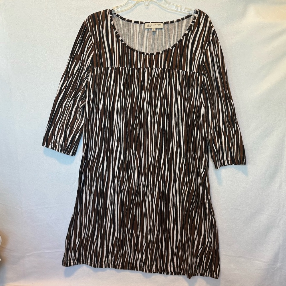 Jones New York Zebra Print Midi Dress Shift Comfy Cottagecore Stretchy